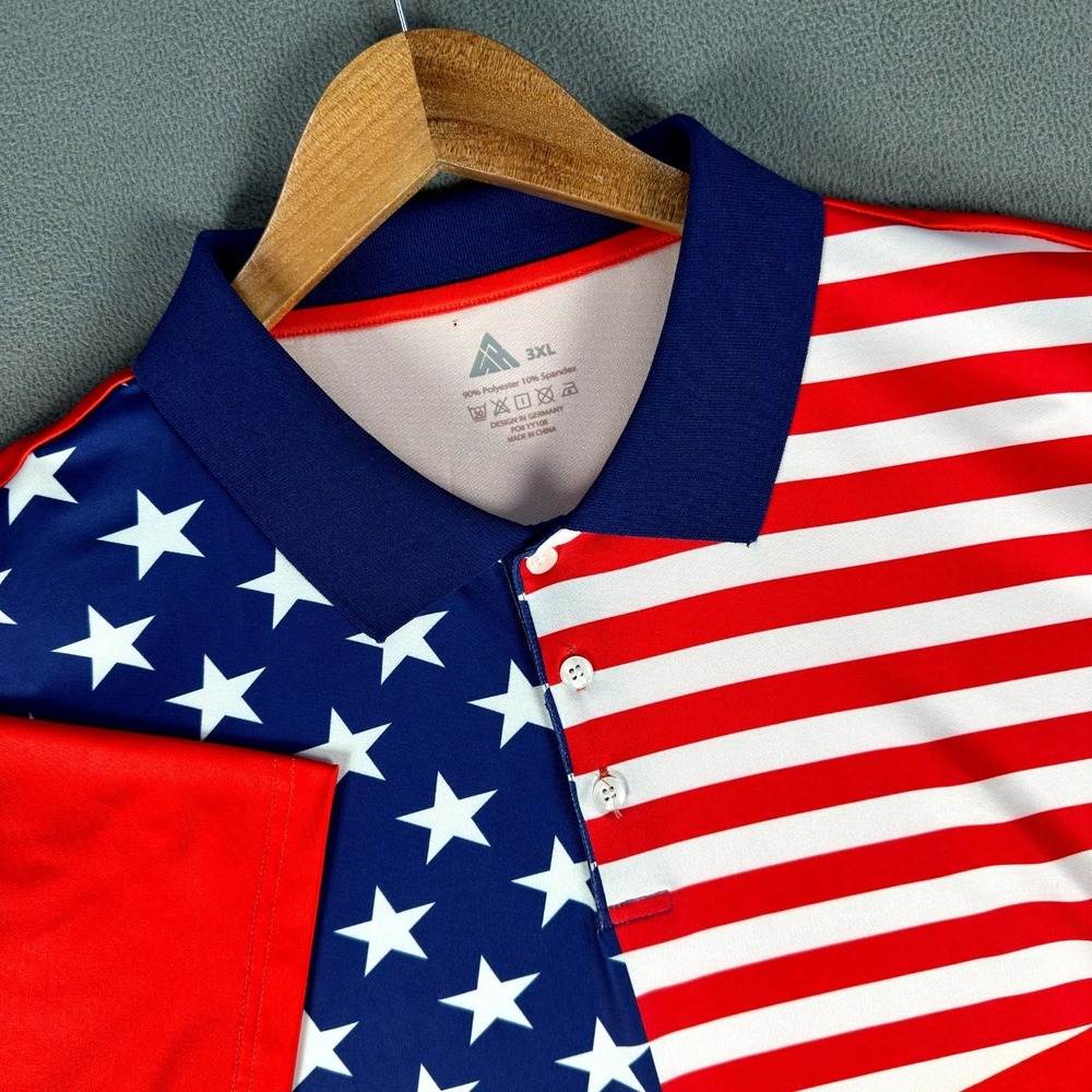 Speed Your Run Polo Shirt Mens 3XL Red White Blue USA Flag Patriotic Performance